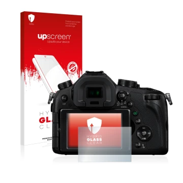 Front side of a product packaging with the brand logo upscreen. Next to it is the device Panasonic Lumix DMC-FZ1000 shown with