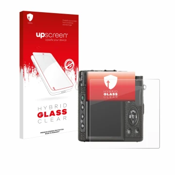 Front side of a product packaging with the brand logo upscreen. Next to it is the device Fujifilm X10 shown with the correspon