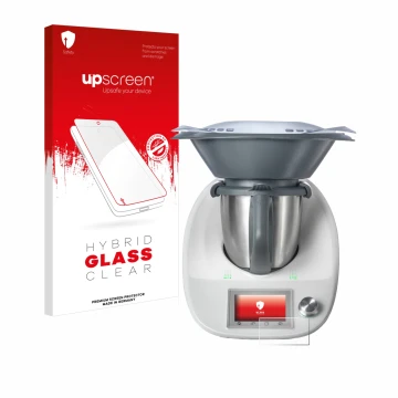 Front side of a product packaging with the brand logo upscreen. Next to it is the device Vorwerk Thermomix TM5 shown with the 