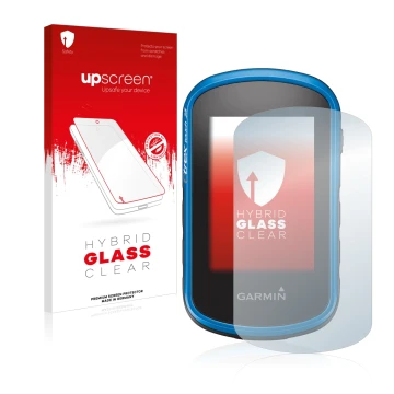 Front side of a product packaging with the brand logo upscreen. Next to it is the device Garmin eTrex Touch 25 shown with the 