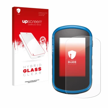 Front side of a product packaging with the brand logo upscreen. Next to it is the device Garmin eTrex Touch 35 shown with the 