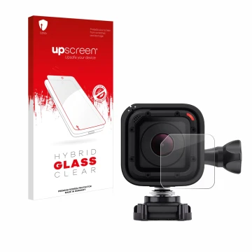 Front side of a product packaging with the brand logo upscreen. Next to it is the device GoPro Hero 4 Session Lens (housing) s