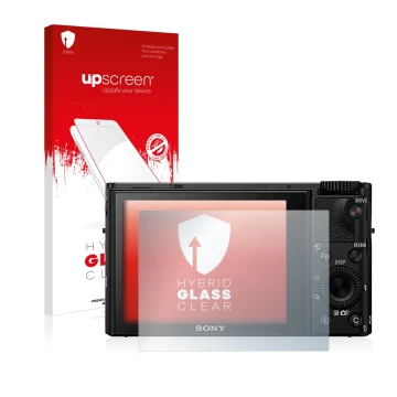 Front side of a product packaging with the brand logo upscreen. Next to it is the device Sony Cyber-Shot DSC-RX100 IV shown wi