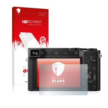 Front side of a product packaging with the brand logo upscreen. Next to it is the device Panasonic Lumix DMC-TZ101 shown with 