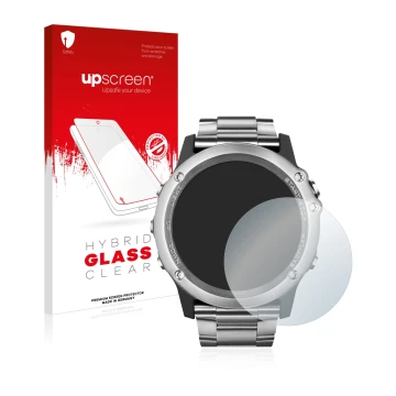 Front side of a product packaging with the brand logo upscreen. Next to it is the device Garmin Fenix 3 Saphir shown with the 
