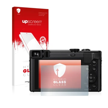 Front side of a product packaging with the brand logo upscreen. Next to it is the device Panasonic Lumix DMC-TZ80 shown with t