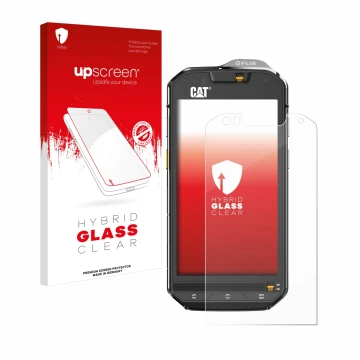 Front side of a product packaging with the brand logo upscreen. Next to it is the device Caterpillar Cat S60 shown with the co