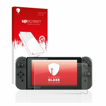 Front side of a product packaging with the brand logo upscreen. Next to it is the device Nintendo Switch shown with the corres