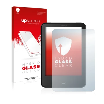 Front side of a product packaging with the brand logo upscreen. Next to it is the device Tolino Vision 4 HD shown with the cor