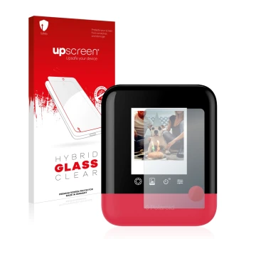 Front side of a product packaging with the brand logo upscreen. Next to it is the device Polaroid Pop shown with the correspon