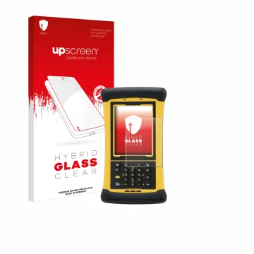 Front side of a product packaging with the brand logo upscreen. Next to it is the device Trimble Nomad 1050XE shown with the c