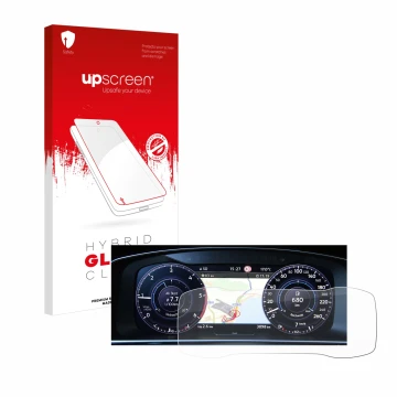 Front side of a product packaging with the brand logo upscreen. Next to it is the device Volkswagen Golf 7 Active Info Chockpi