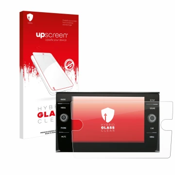 Front side of a product packaging with the brand logo upscreen. Next to it is the device Volkswagen Composition Media 2017 sho