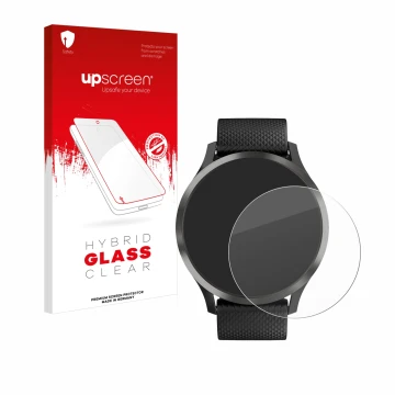 Front side of a product packaging with the brand logo upscreen. Next to it is the device Garmin vivomove HR shown with the cor