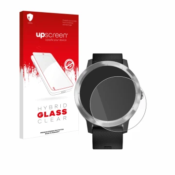 Front side of a product packaging with the brand logo upscreen. Next to it is the device Garmin vivoactive 3 shown with the co