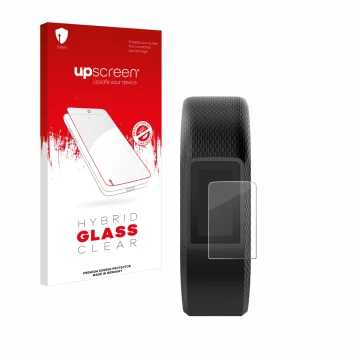 Front side of a product packaging with the brand logo upscreen. Next to it is the device Garmin Vivosport shown with the corre