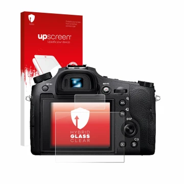 Front side of a product packaging with the brand logo upscreen. Next to it is the device Sony Cyber-Shot DSC-RX10 IV shown wit