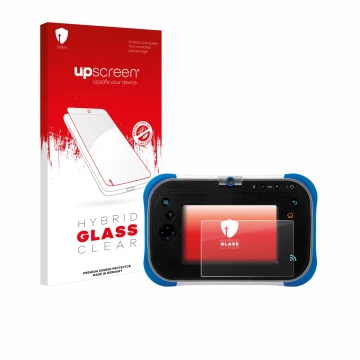 Front side of a product packaging with the brand logo upscreen. Next to it is the device Vtech Storio Max 2.0 shown with the c