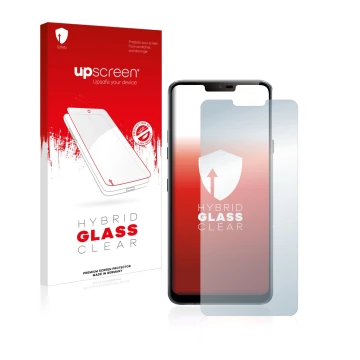 Front side of a product packaging with the brand logo upscreen. Next to it is the device LG G7 ThinQ shown with the correspond