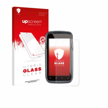 Front side of a product packaging with the brand logo upscreen. Next to it is the device Honeywell Dolphin CT60 shown with the