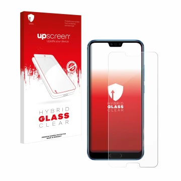 Front side of a product packaging with the brand logo upscreen. Next to it is the device Honor 10 shown with the corresponding