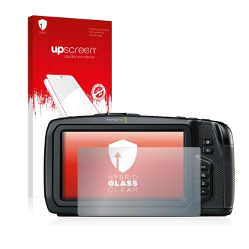 Front side of a product packaging with the brand logo upscreen. Next to it is the device Blackmagic Pocket Cinema Camera 4K sh