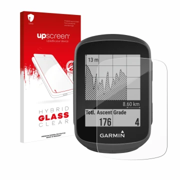 Front side of a product packaging with the brand logo upscreen. Next to it is the device Garmin Edge 130 shown with the corres