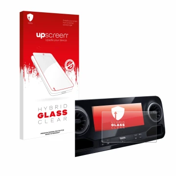 Front side of a product packaging with the brand logo upscreen. Next to it is the device Mercedes-Benz Sprinter 2018 MBUX 7