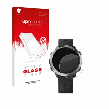 Front side of a product packaging with the brand logo upscreen. Next to it is the device Garmin Forerunner 645 Music shown wit