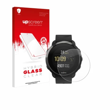 Front side of a product packaging with the brand logo upscreen. Next to it is the device Suunto 3 Fitness shown with the corre