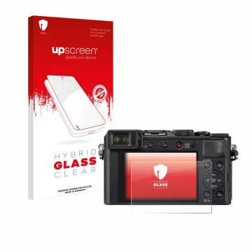 Front side of a product packaging with the brand logo upscreen. Next to it is the device Panasonic Lumix DC-LX100 II shown wit