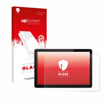 Front side of a product packaging with the brand logo upscreen. Next to it is the device Huawei MediaPad T5 10 shown with the 