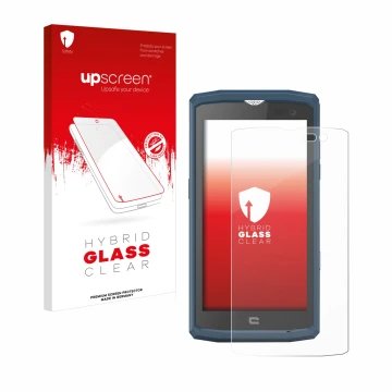 Front side of a product packaging with the brand logo upscreen. Next to it is the device Crosscall Core X3 shown with the corr
