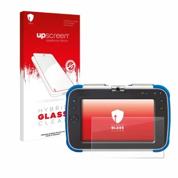Front side of a product packaging with the brand logo upscreen. Next to it is the device Vtech Storio Max XL 2.0 shown with th