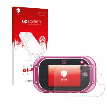 Front side of a product packaging with the brand logo upscreen. Next to it is the device Vtech Kidizoom Touch 5.0 2018 shown w