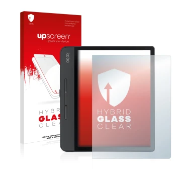 Front side of a product packaging with the brand logo upscreen. Next to it is the device Kobo Forma shown with the correspondi