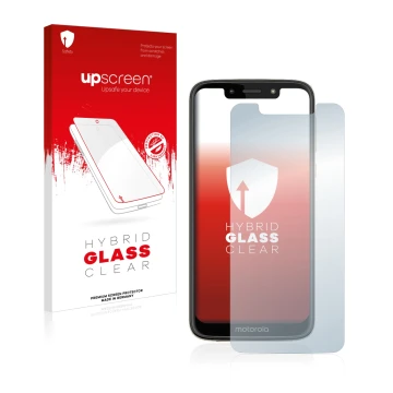 Front side of a product packaging with the brand logo upscreen. Next to it is the device Motorola Moto G7 Play shown with the 