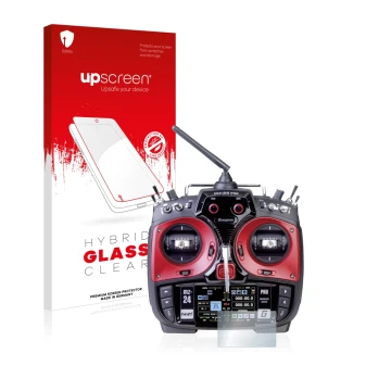 Front side of a product packaging with the brand logo upscreen. Next to it is the device Graupner mz-24 Pro shown with the cor