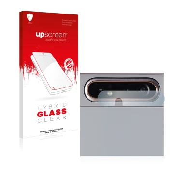 Front side of a product packaging with the brand logo upscreen. Next to it is the device Samsung Galaxy A80 (ONLY Camera Lens)
