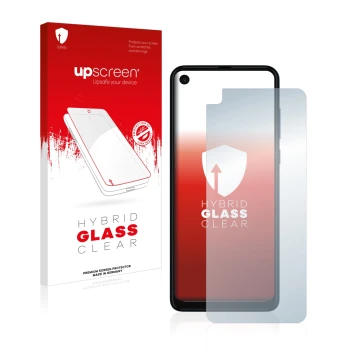 Front side of a product packaging with the brand logo upscreen. Next to it is the device Motorola One Vision shown with the co