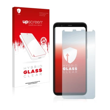 Front side of a product packaging with the brand logo upscreen. Next to it is the device Google Pixel 4 shown with the corresp