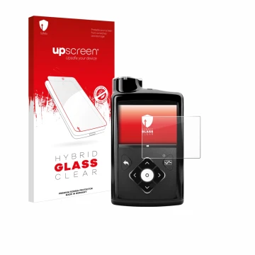 Front side of a product packaging with the brand logo upscreen. Next to it is the device Medtronic Minimed 670G shown with the