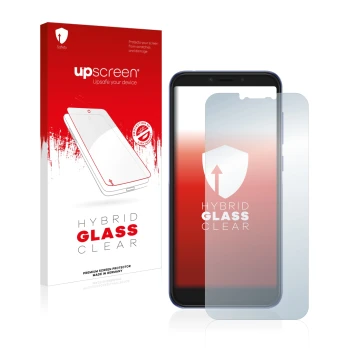 Front side of a product packaging with the brand logo upscreen. Next to it is the device Alcatel 1S 2019 shown with the corres