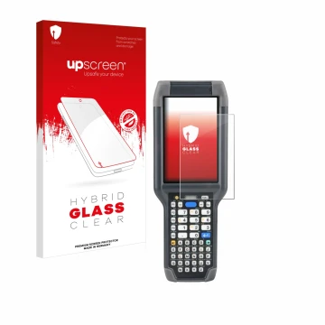 Front side of a product packaging with the brand logo upscreen. Next to it is the device Honeywell Dolphin CK65 shown with the
