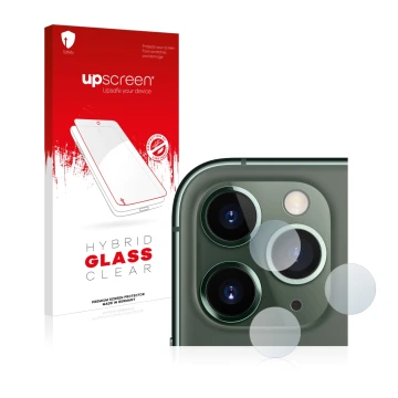 Front side of a product packaging with the brand logo upscreen. Next to it is the device Apple iPhone 11 Pro Max (ONLY Camera 