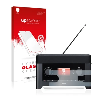 Front side of a product packaging with the brand logo upscreen. Next to it is the device Teufel Radio 3sixty shown with the co