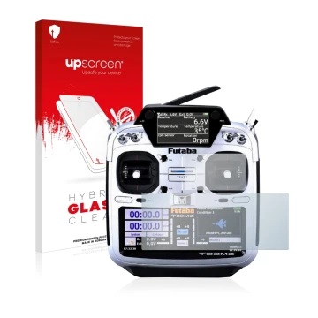 Front side of a product packaging with the brand logo upscreen. Next to it is the device Robbe Futaba T32MZ shown with the cor