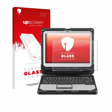 Front side of a product packaging with the brand logo upscreen. Next to it is the device Panasonic Toughbook CF-33 shown with 