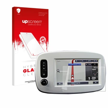 Front side of a product packaging with the brand logo upscreen. Next to it is the device TomTom Smart 453 2018 shown with the 