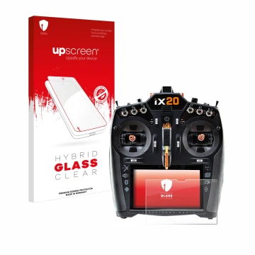 Front side of a product packaging with the brand logo upscreen. Next to it is the device Spektrum iX20 shown with the correspo